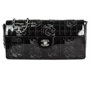 Chanel 2002 Camellia Chocolate Bar East West Square Quilt Flap Bag black